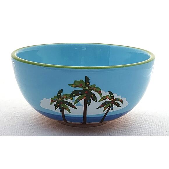 BOWL-BRIGHTEN THE SEASON--Blue Green-Palm Tree-Holiday-Beach-Cereal-Noodle-Pasta - Picture 1 of 9